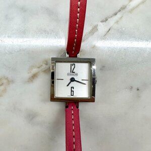 Coach Silver Case with Skinny Pink Leather Strap Watch